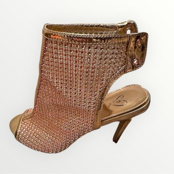 Windsor Sexy Rose Gold Rhinestone Peep Toe Cutout Heel High Heels Booties 7.5 - Picture 10 of 15